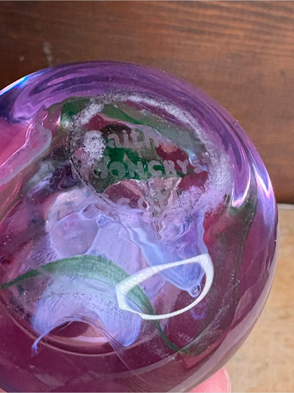 Caithness Scotland Moon Crystal Handblown Paperweight With Purple & Green Swirls